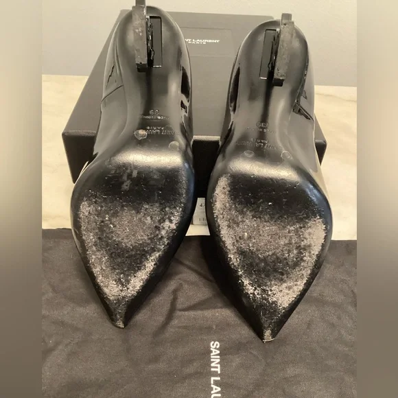 100% Authentic YSL “Opyum” Point Toe Black Patent Leather Logo Pumps - Picture 5 of 10